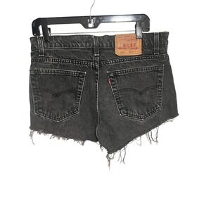 Levis 505 Distressed Cut Off Denim Shorts Black Frayed Raw Hem Womens 34
